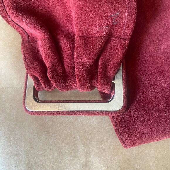 Vintage 1980s Maroon Red Microsuede Adjustable Length Wide Chunky Waist Belt - Picture 3 of 7